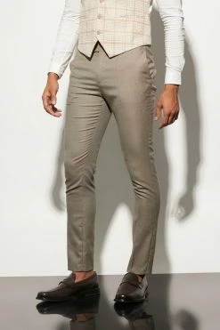 TAN SKINNY CHECK SUIT JACKET, WAISTCOAT AND TEXTURED TROUSER Tan -Boohoo man shop unnamed file 501