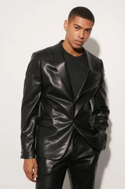 SLIM PU SUIT JACKET AND TROUSER Black