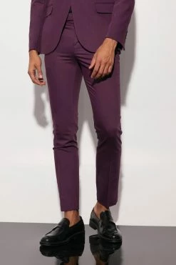 Skinny Shawl Lapel Suit Jacket And Trousers Purple