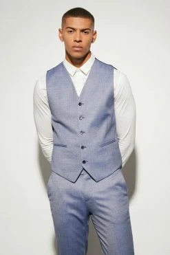 Slim Textured Waistcoat Blue