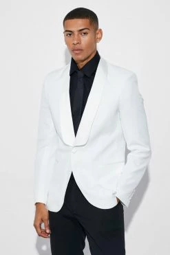 Skinny Single Breasted Tuxedo Suit Jacket White