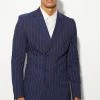 Skinny Navy Pinstripe Double Breasted Jacket Navy -Boohoo man shop unnamed file 521