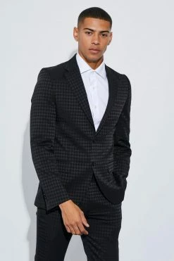 Skinny Tonal Houndstooth Suit Black -Boohoo man shop unnamed file 530