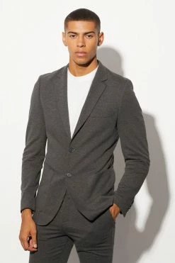 GREY SKINNY JERSEY SUIT JACKET AND TROUSERS Grey