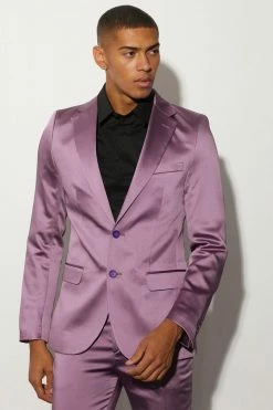 Skinny Fit Satin Suit Jacket Lilac