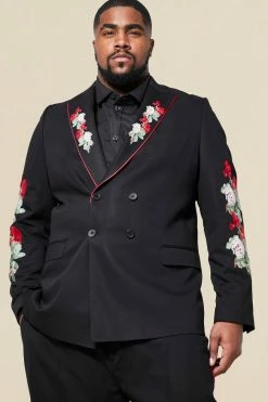 Plus Black Skinny Floral Suit Black