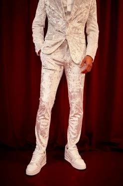 Skinny Crushed Velvet Suit Trousers Silver