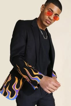 Skinny Flame Single Breasted Suit Jacket Black