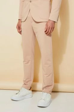 BEIGE JERSEY SLIM SUIT JACKET AND TROUSERS Beige
