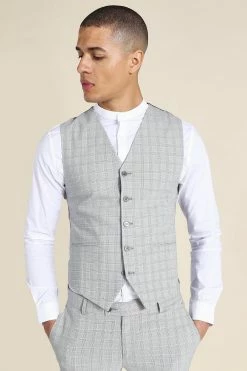 Grey Skinny Check 3 Piece Suit Grey