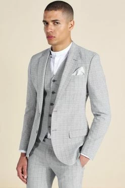 Grey Skinny Check 3 Piece Suit Grey -Boohoo man shop unnamed file 552
