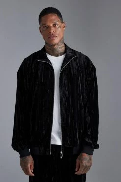 Velour Relaxed Track Jacket Black