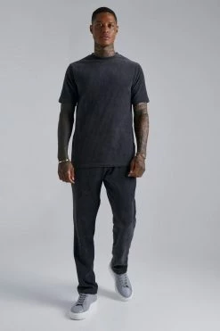 Heavyweight Ribbed Velour T-shirt &Jogger Set Charcoal