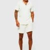 Revere Boxy Textured Shirt And Short Set Stone