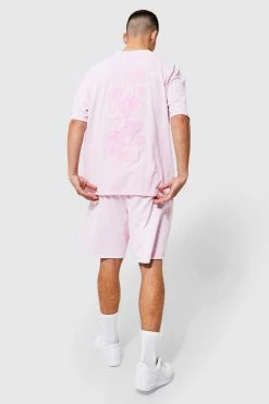 Oversized Overdyed La Palm Short Set Light Pink