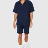 Textured Revere Polo And Short Set Navy -Boohoo man shop unnamed file 572