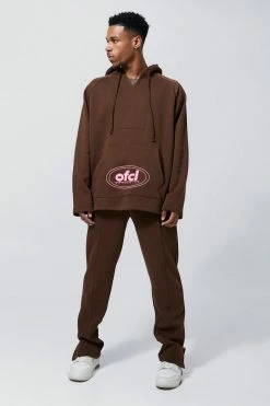 Oversized Ofcl V-neck Raglan Hooded Tracksuit Coffee