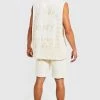 Oversized 3d Embroidery Tank And Short Set Ecru