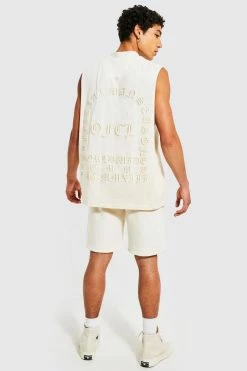 Oversized 3d Embroidery Tank And Short Set Ecru