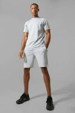 Man Active Reflective Detail Short Set Grey Marl