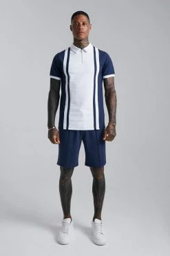 Zip Paneled Polo & Short Set Navy