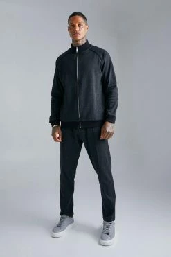 Jacquard Check Tracktop And Jogger Set Black