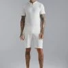 Waffle Bomber Neck 1/4 Zip Polo And Short Set Ecru