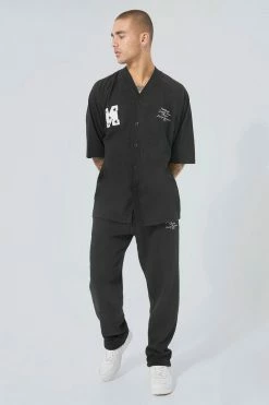 Baseball T-shirt And Jogger Set With Piping Black