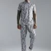 Pleated Printed Slim Polo, Jogger Set Grey -Boohoo man shop unnamed file 597
