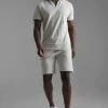 Pique V-Neck Polo And Short Set Stone