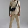 Pleated Slim Revere Polo And Jogger Set Sand