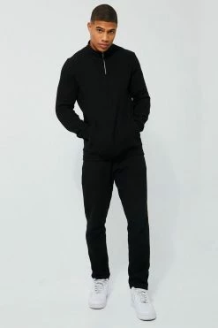 Waffle Funnel Neck And Jogger Set Black