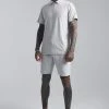 Ribbed Velour 1/4 Zip Polo And Short Set Light Grey -Boohoo man shop unnamed file 616
