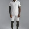 Slim Fit V-neck Waffle Polo And Short Set Ecru