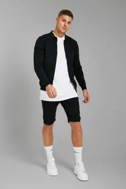 Smart Knitted Harrington Jacket & Shorts Set Black