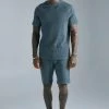 Slim Fit Waffle Raglan T-shirt And Short Set Slate Blue -Boohoo man shop unnamed file 632