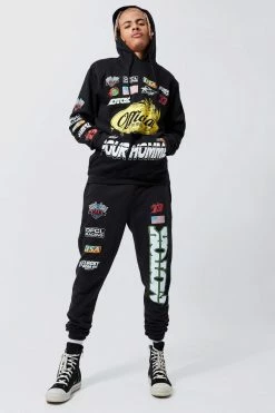 Tall Moto Badge Graphic Hooded Tracksuit Black