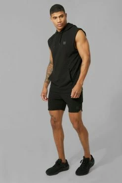Man Active Muscle Fit Sleeveless Hoodie Set Black