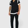 Viscose Colourblock Shirt And Trouser Set Black