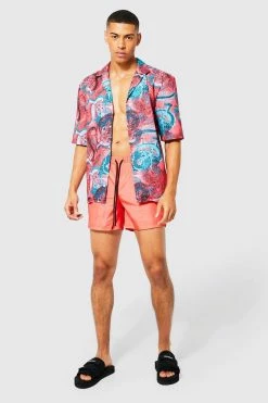 Drop Revere Slub Dragon Shirt And Swims Set Red