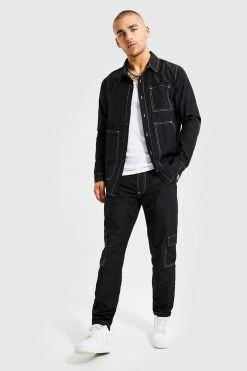 Nylon Workwear Overshirt & Trousers Set Black