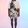 Boxy Oversized Slub Palm Shirt And Shorts Set Black