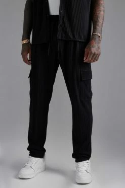 Pleated Slim Cargo Trouser Black