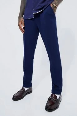 Elasticated Skinny Jersey Textured Trouser Navy