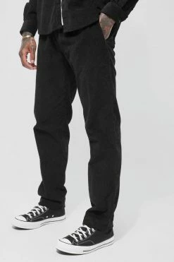 Elasticated Cord Slim Trouser Black