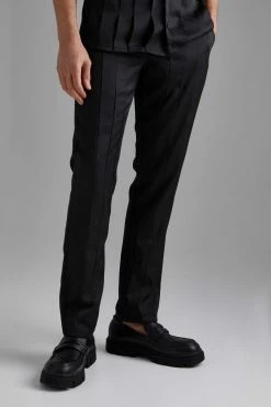 Slim Fit Smart Pleated Trousers Black